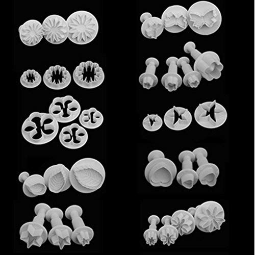 33 Piece Fondant Cake Cookie Plunger Cutter Sugarcraft Flower Leaf Butterfly gallery