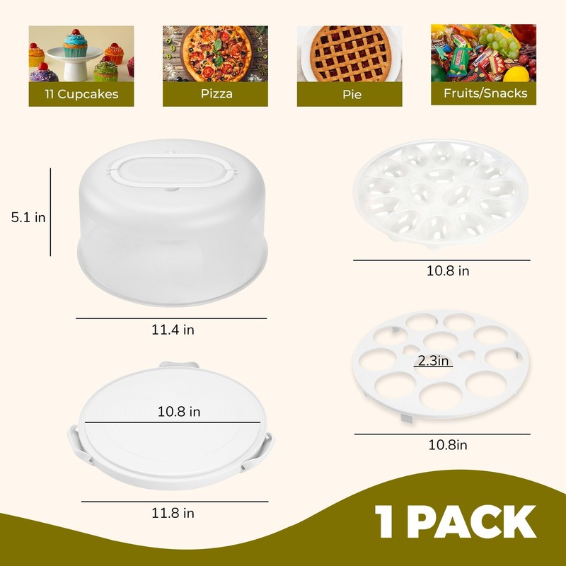 White Cake Containers with Lids Round Plastic Cupcake Holders 4-in-1 Multipur... gallery