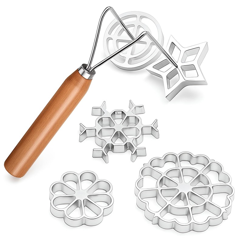 6 PCS Rosette Iron Mold Set Double Headed Handle Bunuelos 5 Interchangeable