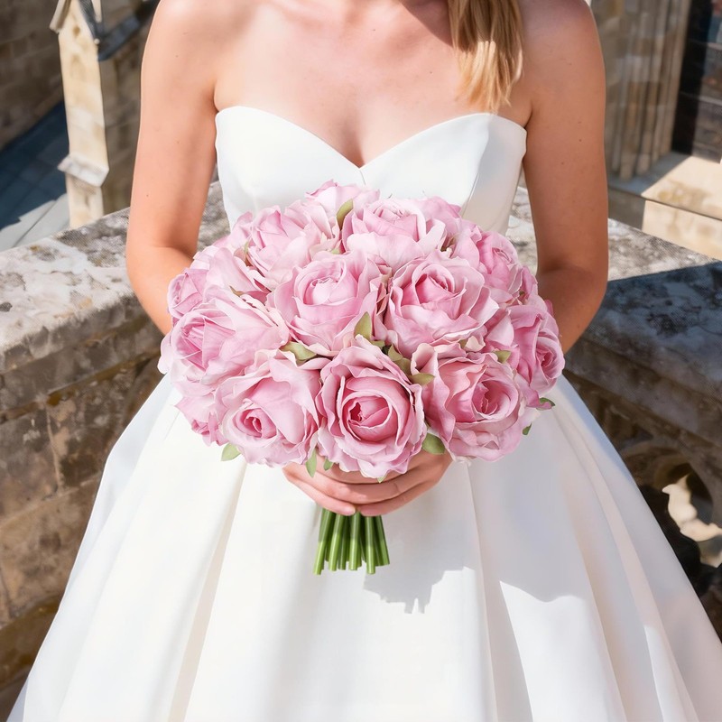 Ivydale 18pcs Pink Roses Artificial Flowers, Fake Roses Silk Flowers with Stems gallery