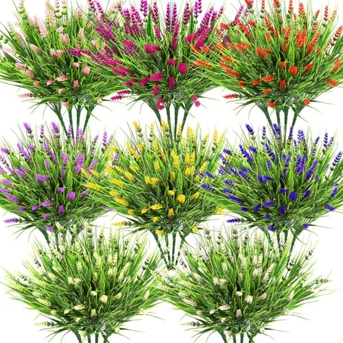 32 Bundles Realistic Artificial Flowers for Outdoors, Colorful Lavender Flowers