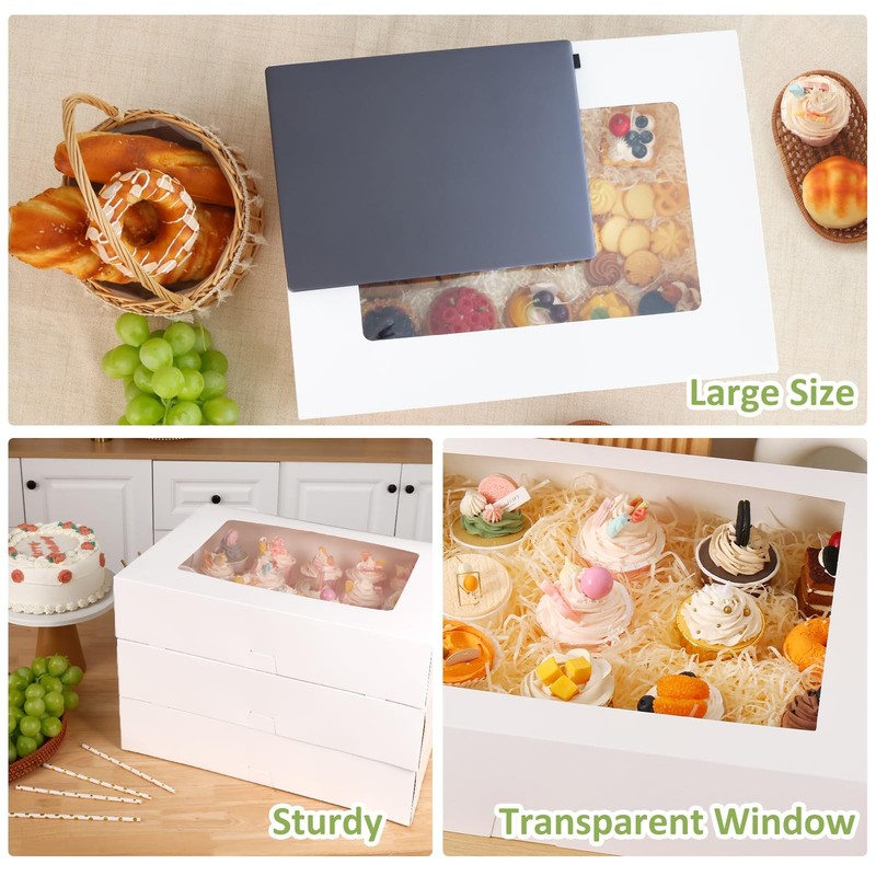 Moretoes 10pcs 19x14x4in Half Sheet Cake Boxes with Window, White Cookie Boxe... gallery