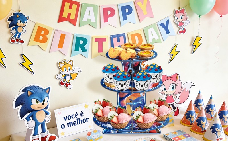 Sonic Kids Party Decorations Paper Cake Stand Birthday Party Cake Supplies Set gallery