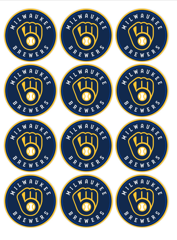 set of 12 Milwaukee Brewers edible image rounds, pre cut, choose your sz.