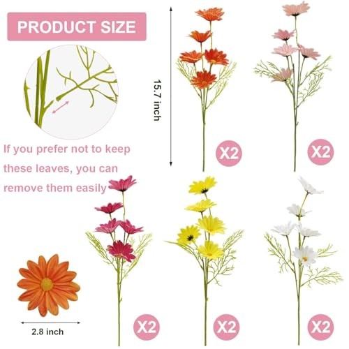 10 Bundles Artificial Daisy Flowers Colorful Real Touch Faux Daisies Fake gallery
