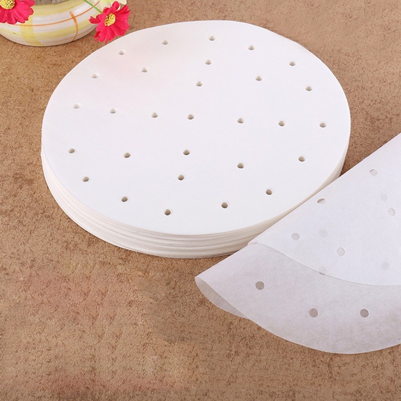 100Pcs Reusable White Circular Perforating Steamer Paper Anti Sticking for Food gallery