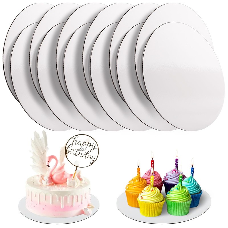 12 Pcs White 8 inch Round Cake Boards Food-Graded Cardboard Waterproof