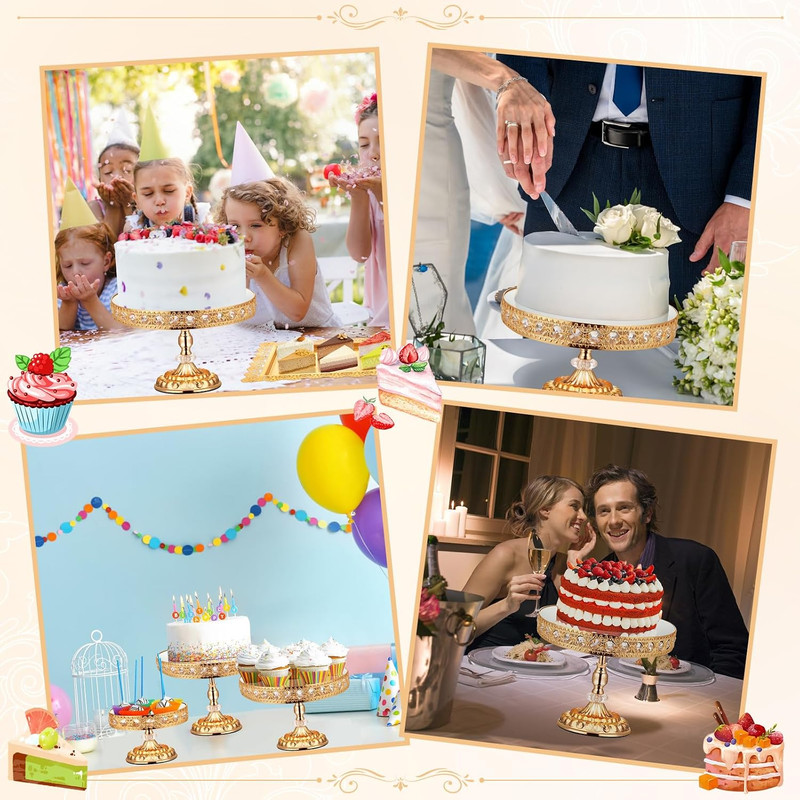 12-Piece Gold Cake Stand Set, Vintage Cake Stand with Crystal Edge and Cupcake D gallery