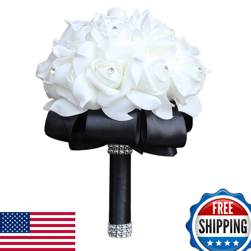 Flonding Wedding Bouquet Black Bouquet For Bride Bridesmaid Diamond Soft