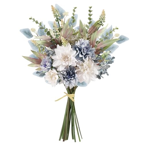 Fake Artificial Flowers Bouquet for Decoration, Silk Floral 1PCS Blue White gallery