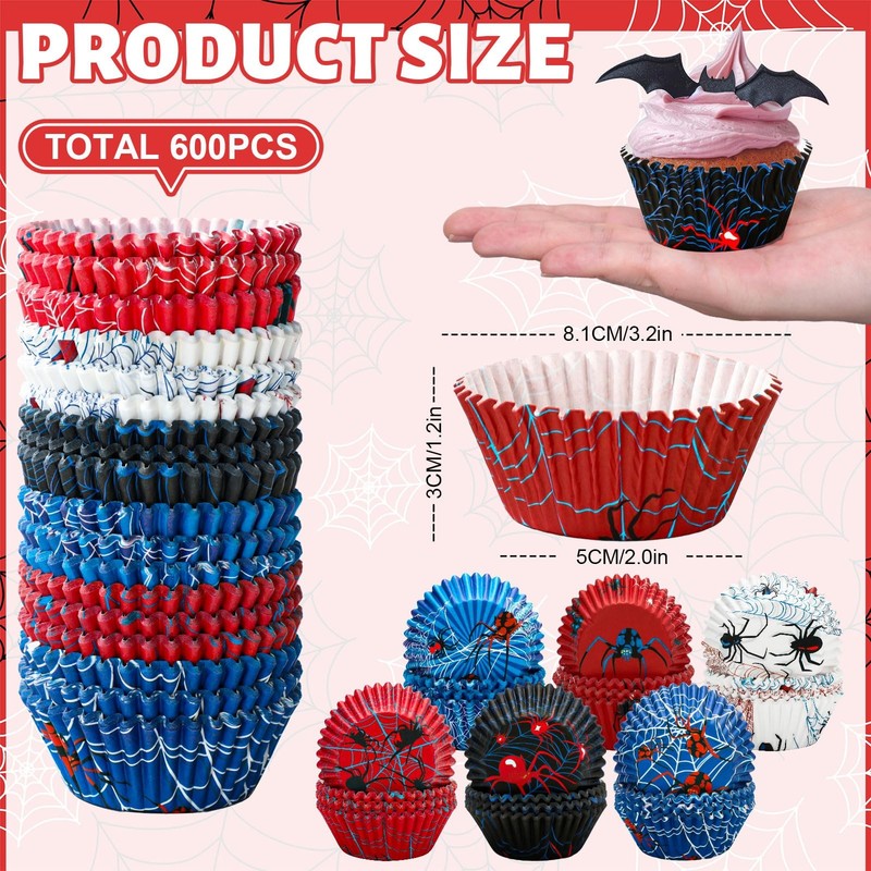 600 PCS Red Blue Spider Web Cupcake Liners Paper Baking Cups 2x1.2 Inch gallery