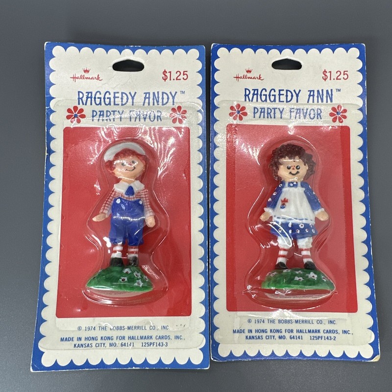 Vintage Raggedy Ann & Andy Plastic Figurines Cake Topper 1974 Bobbs Merrill NOS