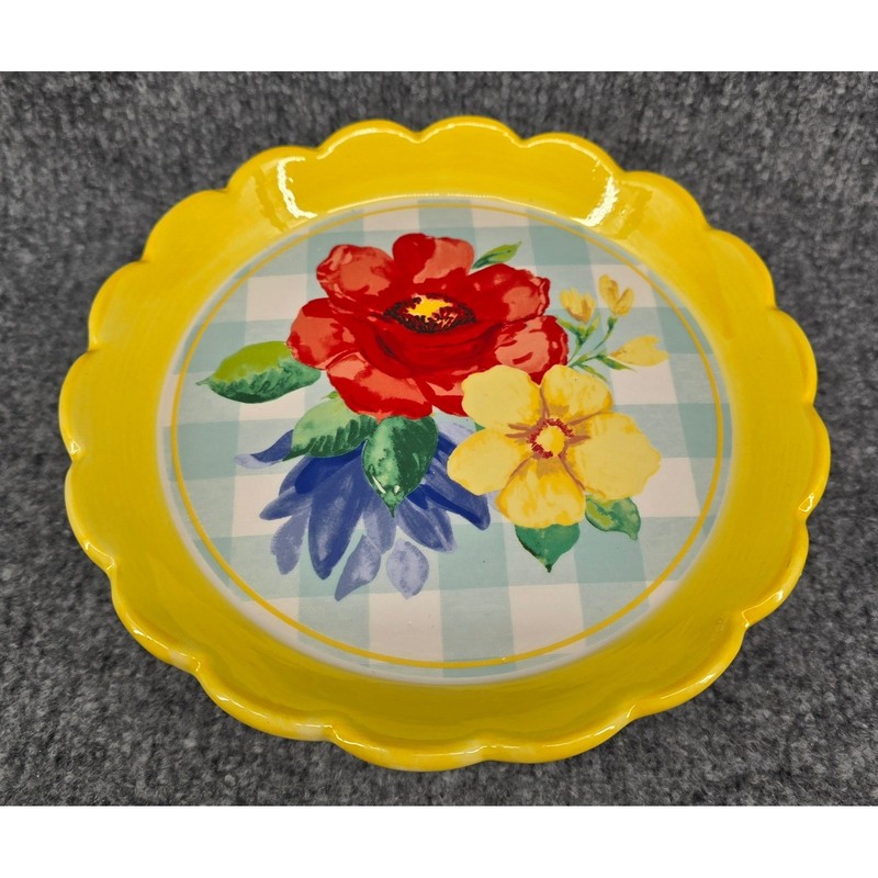 The Pioneer Woman Delaney Pedestal Stand 8" Yellow Floral Scalloped Ceramic gallery