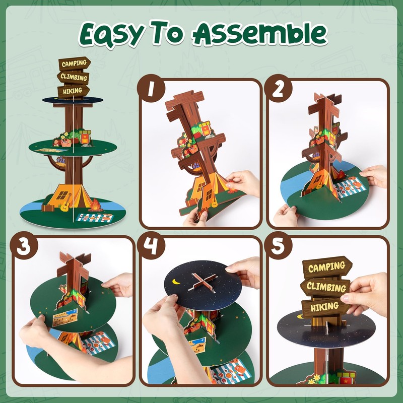 3 Tier Camping Cupcake Stand Camping Themed Party Decoration Table Display Mi... gallery