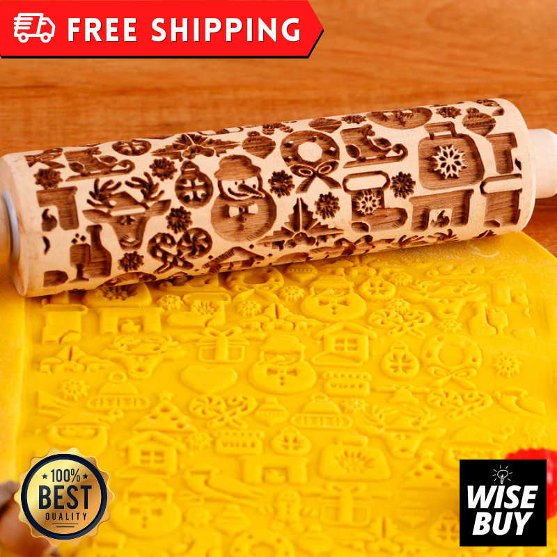 Wooden Christmas Embossed Rolling Pin + Backing Set Gift gallery
