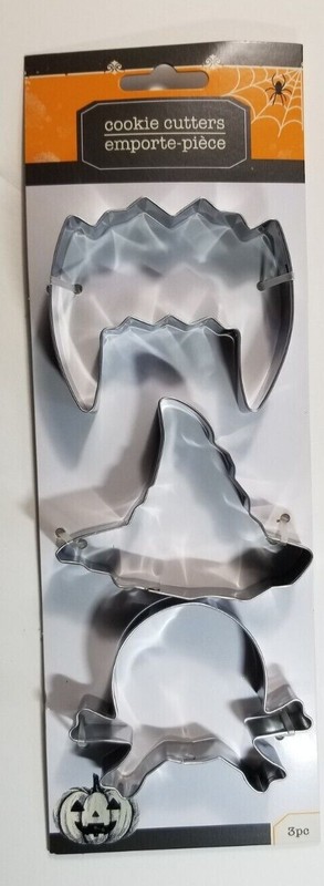 Cookie Cutters Halloween Bat Witch Hat Ghost Metal 3 Piece Set NEW