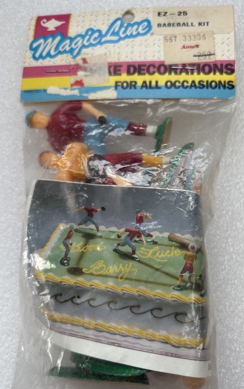 Vintage Wilton / Magic Line Cake Toppers BASEBALL Kit 6 Pieces NEW Old Stock