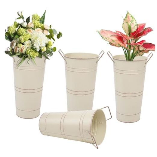 10.62 Inch Galvanized Metal Vases Farmhouse French 10.62in Medium Beige 4pcs