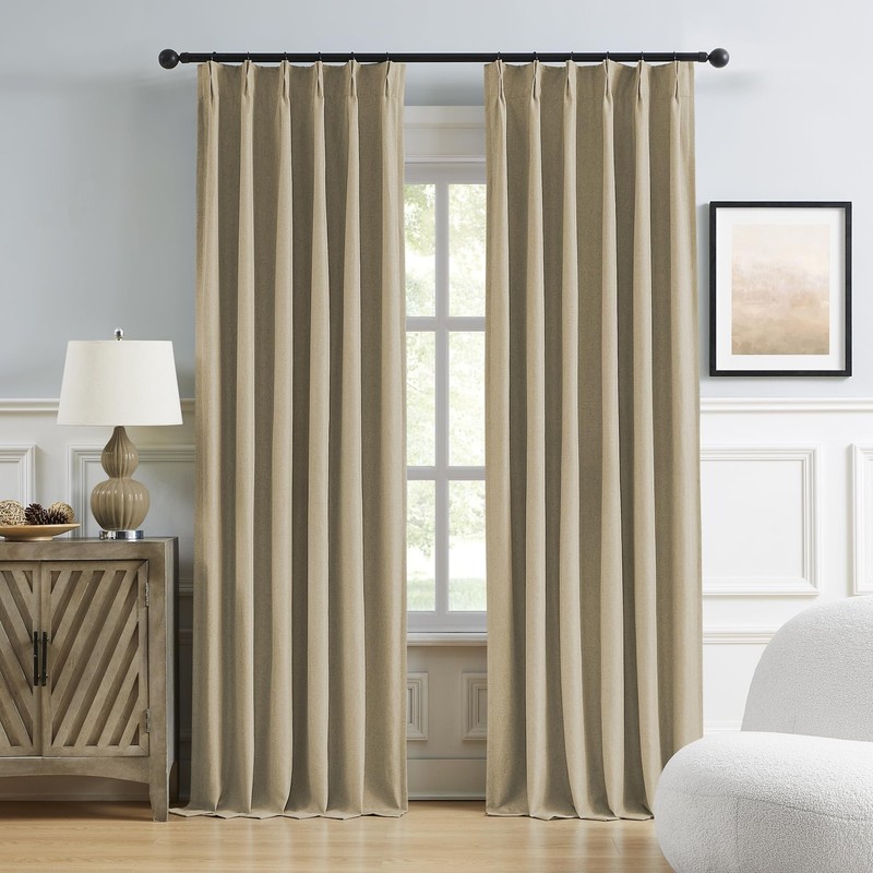 DUALIFE Luxury Blackout Curtains for Bedroom 96 Inches Long Taupe, Pinch Plea...