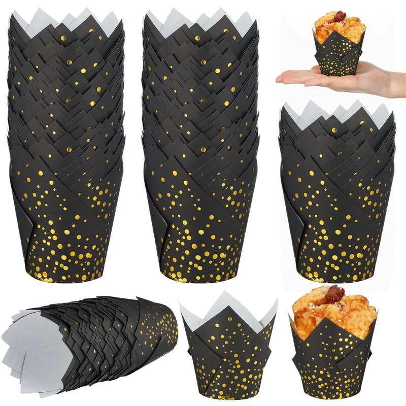 Black Gold Dot Tulip Cupcake Liner Paper Baking Cup Muffin Wrapper 200 PCS