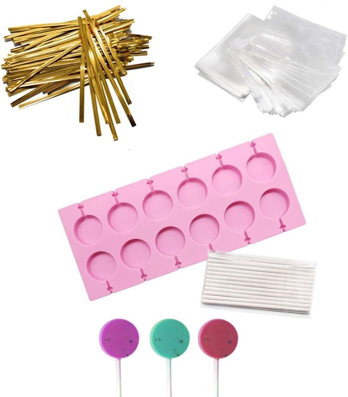 12 Capacity Silicone Lollipop Molds,Chocolate Hard Candy Mold with 50pcs 4 in... gallery