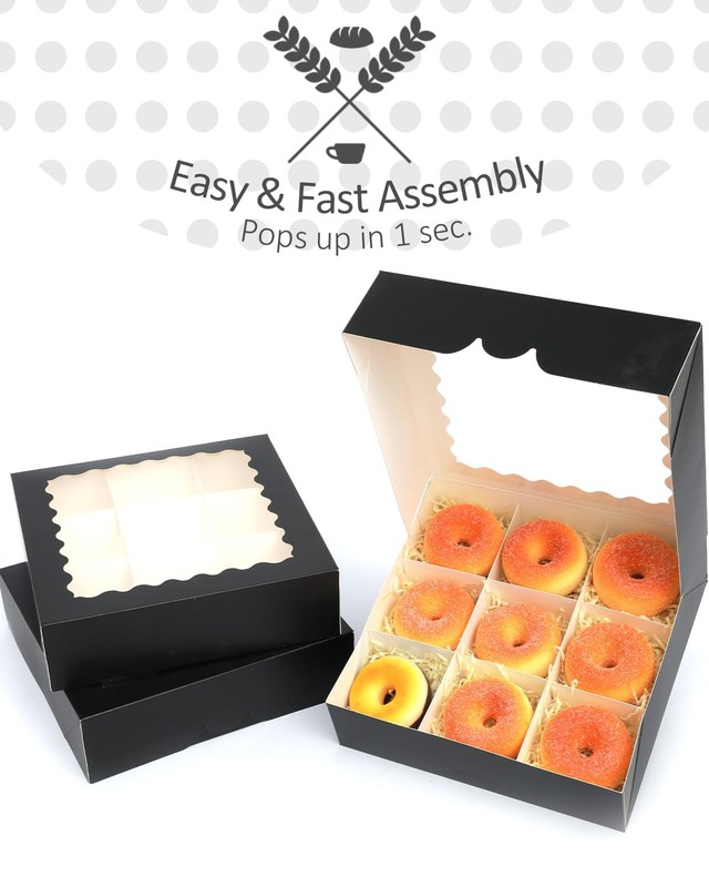 Black Pie Boxes With Window 9x9x2.5 Inch AutoPop Up Cookie Donut 12 PCS gallery