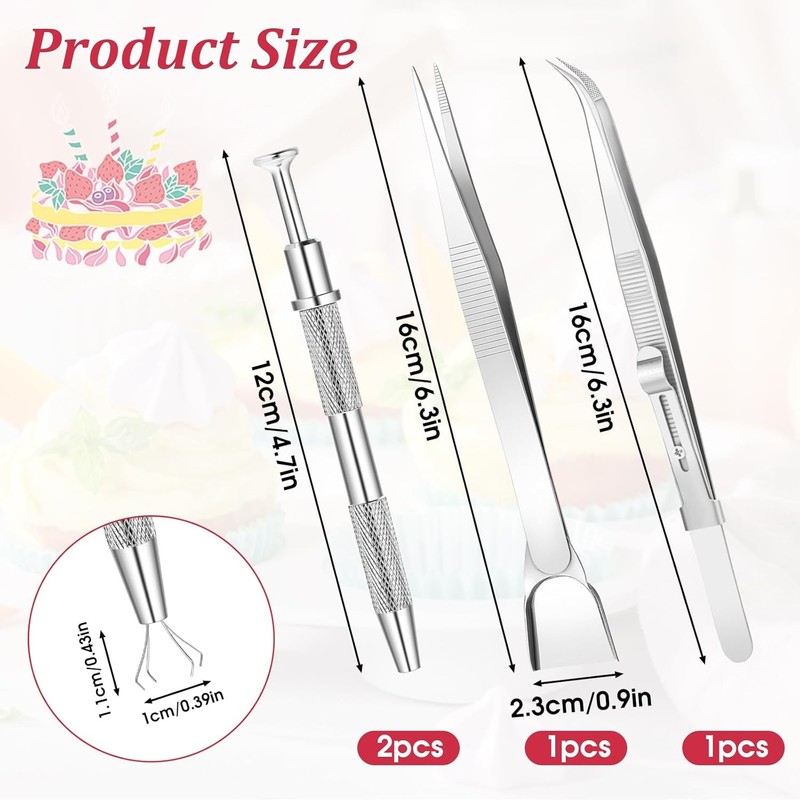 4PCS Cake Decorating Sprinkle Tools Set Pearl Grabber Tweezers & Spoon gallery
