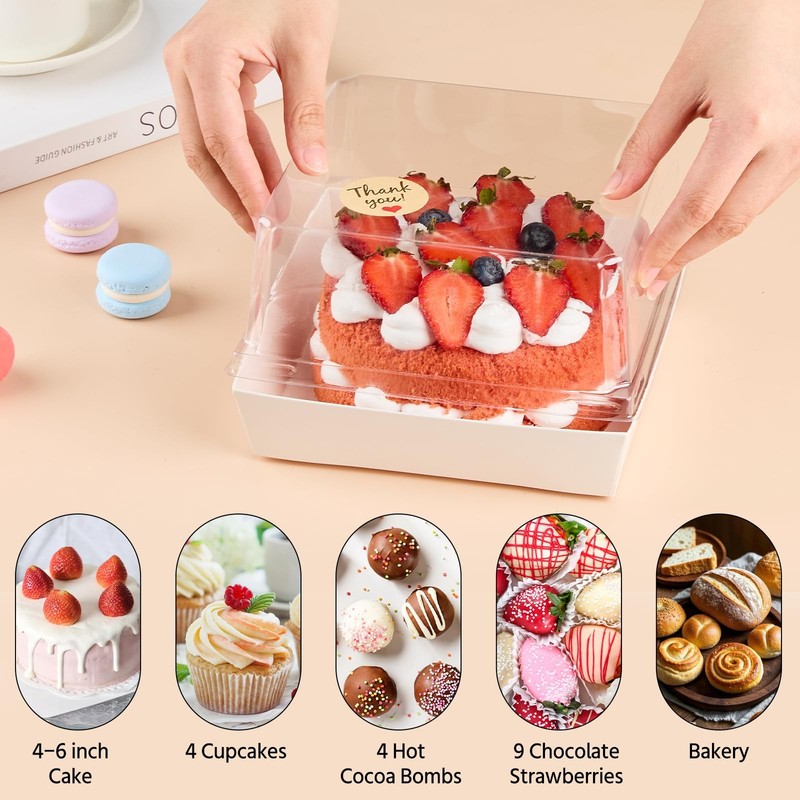 7 x 7 x 4 Inches White Cake Boxes with Clear Lids, 20 Pack Square Charcuterie... gallery