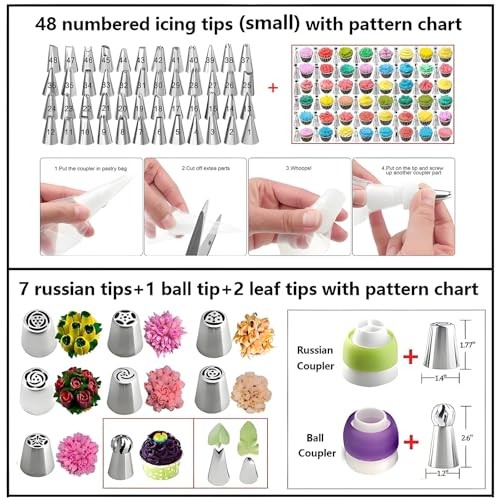 Cake Decorating Kit, 387 Pcs Baking Supplies Tools with 56 Icing Tips, 8 Pink gallery