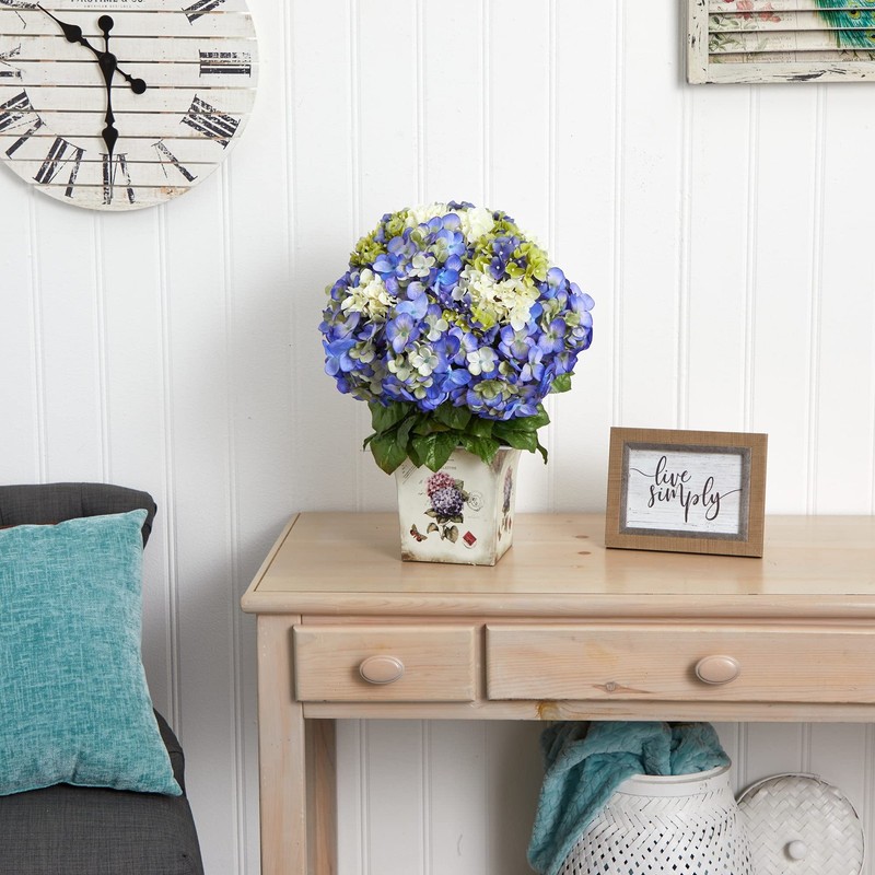Nearly Natural Mixed Hydrangea Floral Planter 1378-Bp gallery