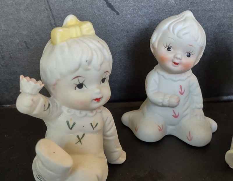 4 Vintage 60s piano babies 2” Miniature Figurines Polka Dots cake decor gallery