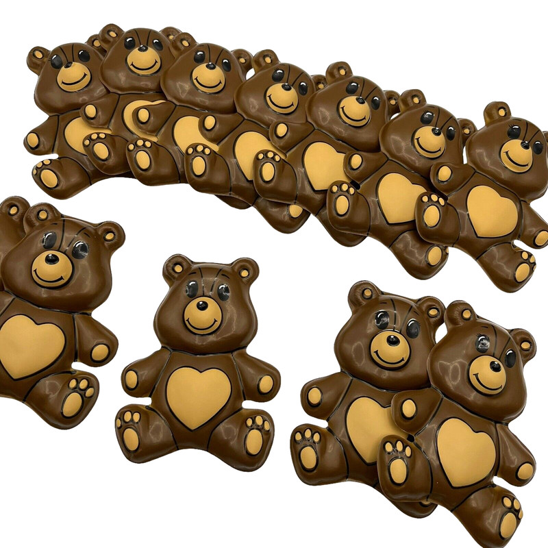 Vintage NOS PopTops Brown Teddy Bear Cake Topper Decoration, Lot of 12