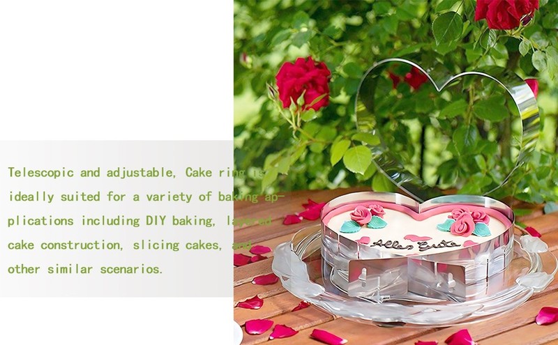Stainless Steel Heart Shaped Cake Pan Adjustable Mousse Ring Cookie Cutter 6 gallery