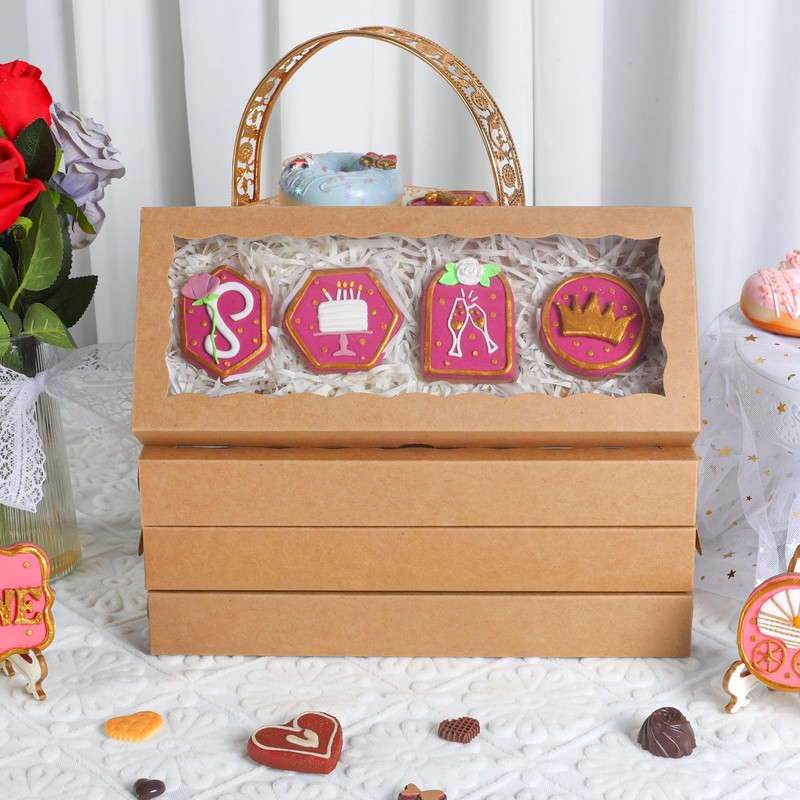 24 PCS 12x5x1.5 Inch Brown Cookie Bakery Macaron Treat Boxes With Window gallery