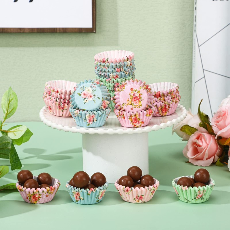Sunnyray 600 Count Floral Mini Cupcake Liners for Baking Watercolor Flower Sm... gallery