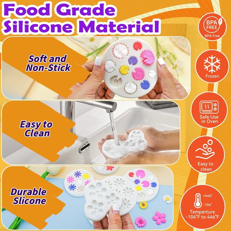 5Pcs Flower Silicone Mold, Mini Flower Fondant Chocolate Silicone Molds for B... gallery