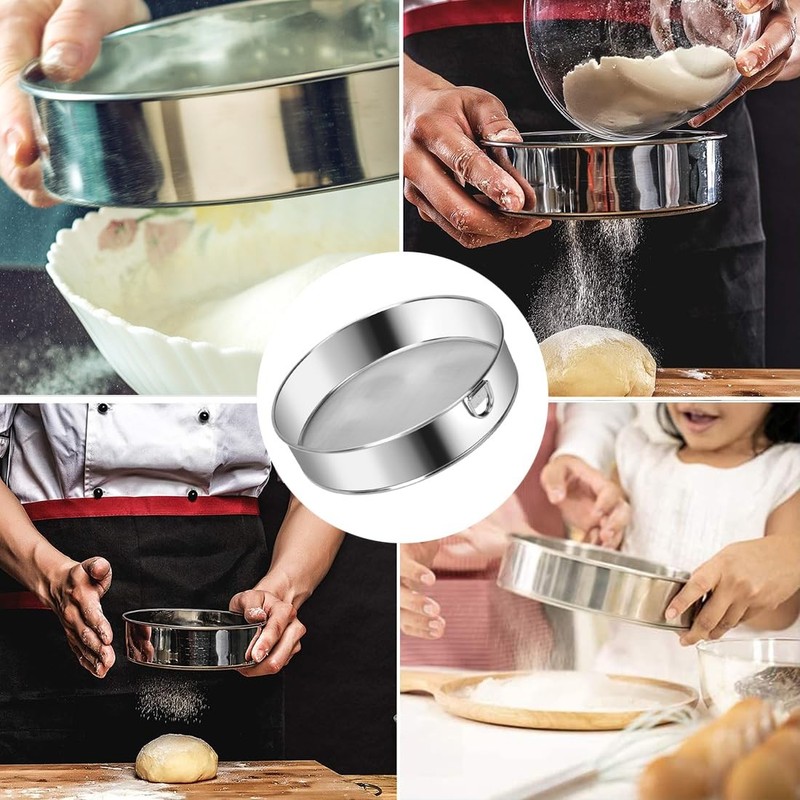Flour Sifter Stainless Steel 8 Inch 60 Mesh Fine Strainers 20cm, Silver gallery