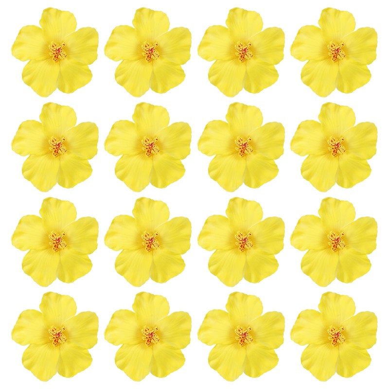 16Pcs Hawaiian Hibiscus Flowers Foam Artificial Flowers Hair Clip Yellow