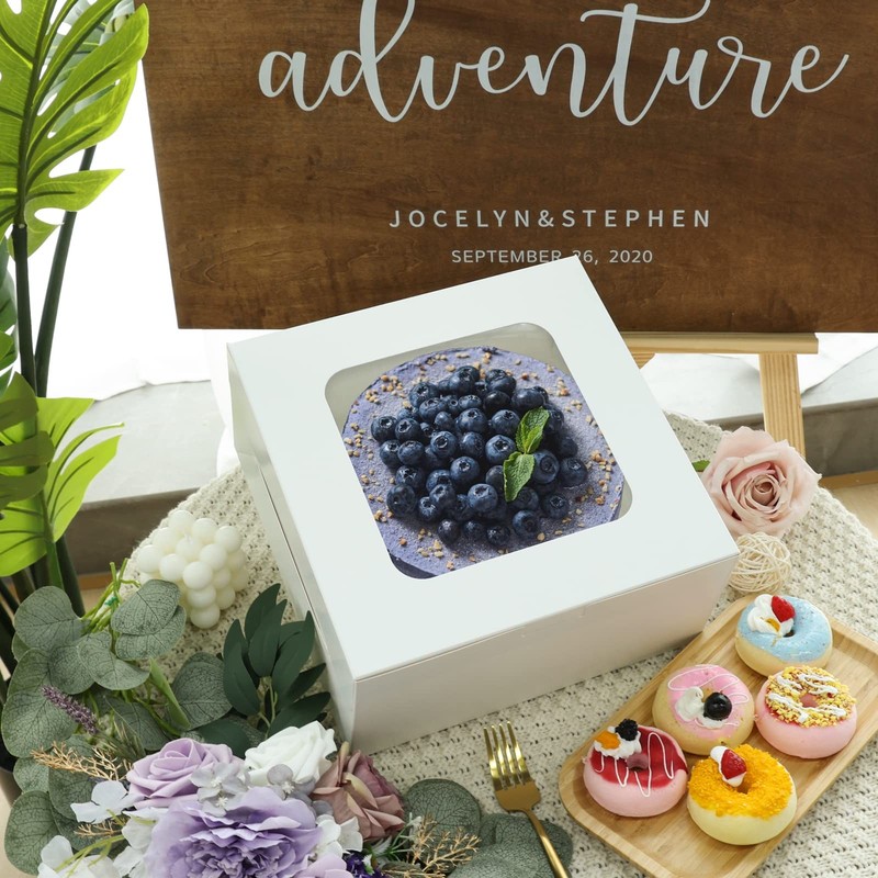 40 PCS Cake Boxes 10x10x5 Inch White Bakery Boxes Window Valentine's Pastry gallery