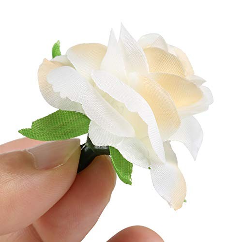 Kesote 50pcs Mini Cream White Roses Artificial Flowers Bulk, 1.6" Small Silk gallery