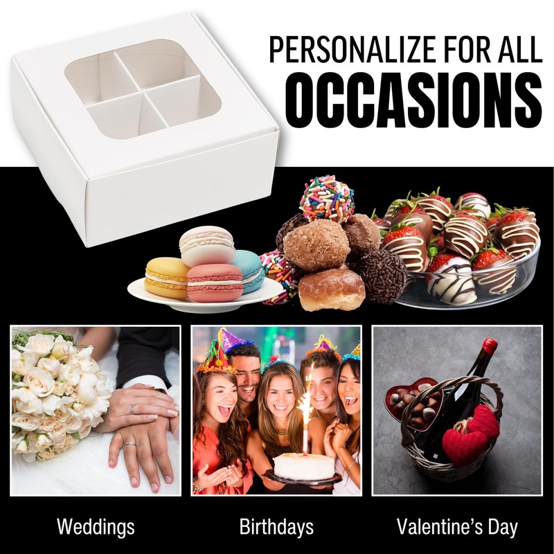 Mini Truffle Boxes White 4 Treats Window Dividers 3.5x3.5 Inch Candy 25 Pack gallery