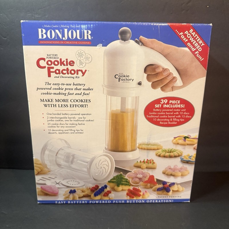 Bonjour Cookie Factory And Decorating Kit 39 Pieces Battery Operated Brand New
