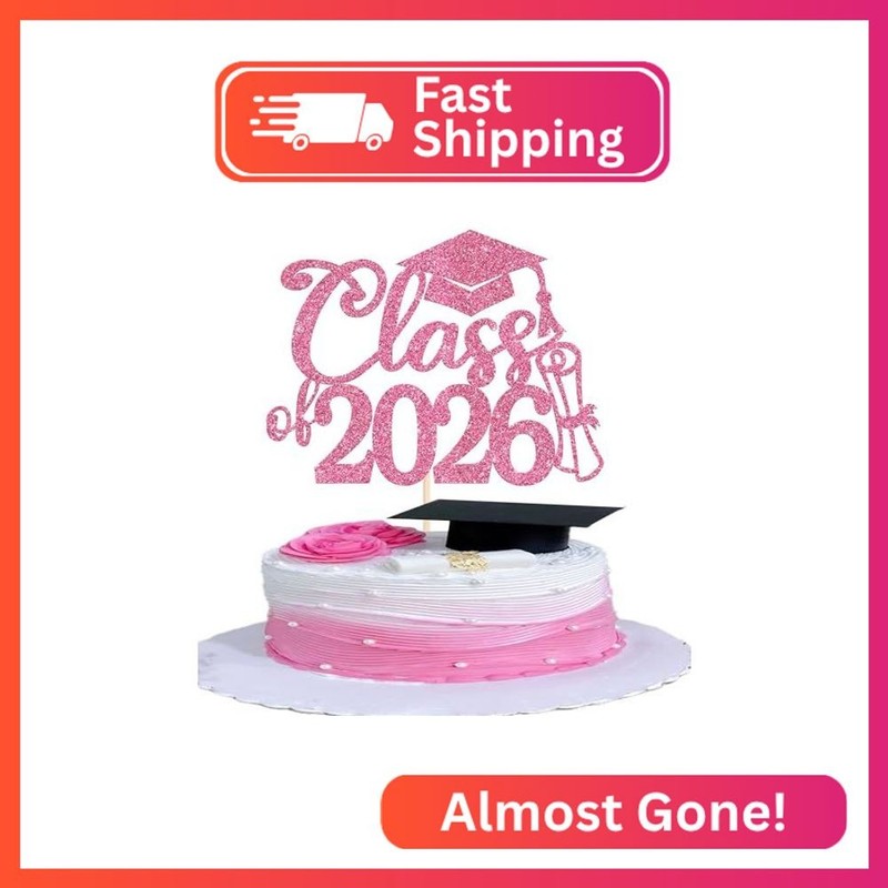 Rsstarxi 1 Pack Pink Glitter 2026 Graduation Cake Topper Glitter Congrats Grad C