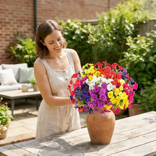 12 Bundles Artificial Flowers for Outdoors Decoration, Faux 6 Mixed Colors gallery