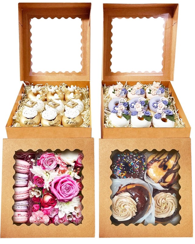 55pcs Brown Pie Boxes 8x8x2.5 inches Easy Assemble Macaroon Bakery Boxes Cook... gallery