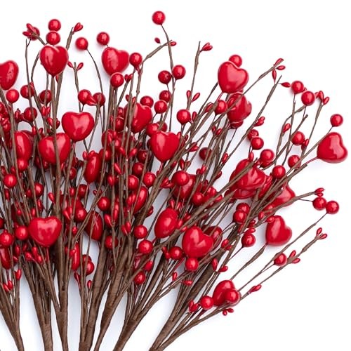 Valentines Day Decorations Floral Picks Stems - 8Pcs,16 Inch Full Red gallery