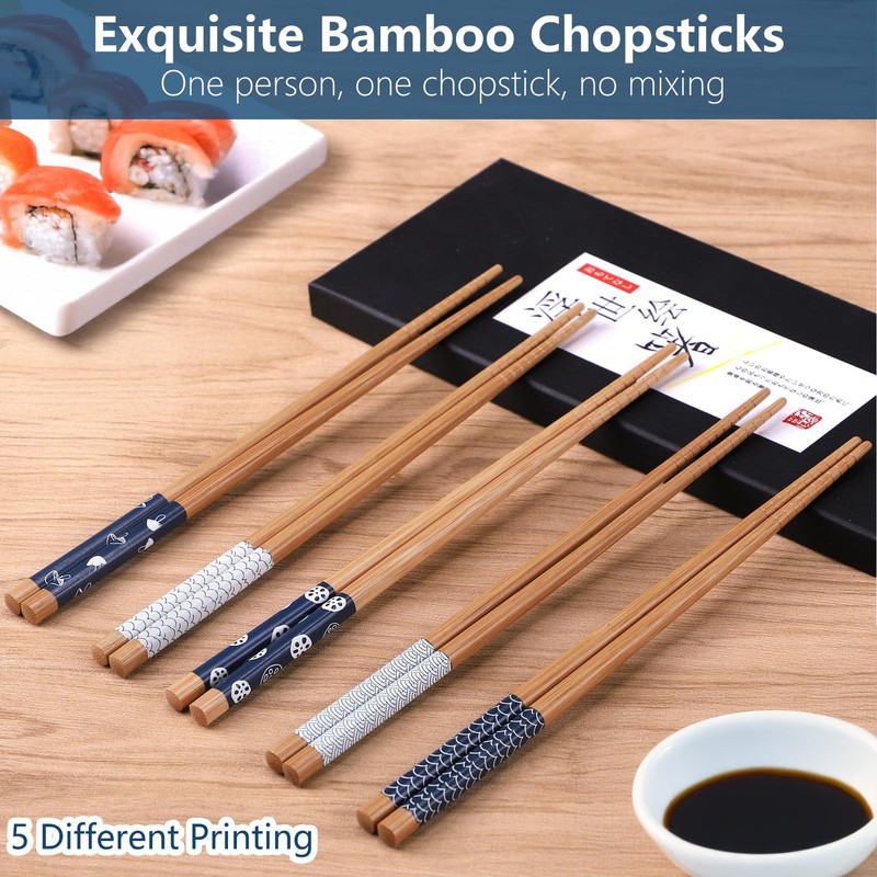5 Pairs Bamboo Chopsticks Reusable Chop Sticks Japanese Style Bamboo Chopstic gallery