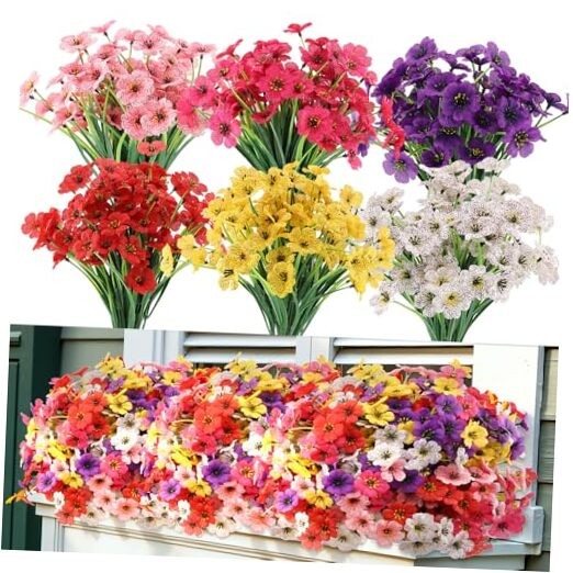 JEMONG Artificial Outdoor Flowers 30 Bundles UV Resistant 30Bundles Mix Colors