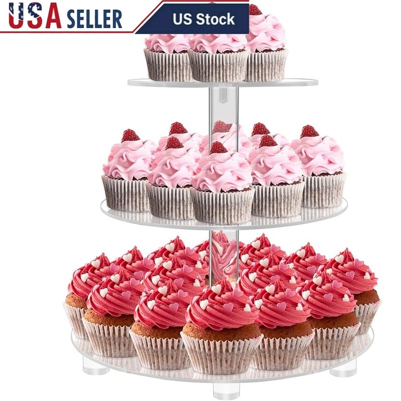 Durable Acrylic Cupcake Stand 3 Tier Dessert Display Weddings Birthdays Events