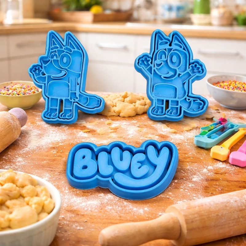 Bluey Cartoon Cookie Cutter Set of 3 Blue 3D Printed Character Cookie Cutters